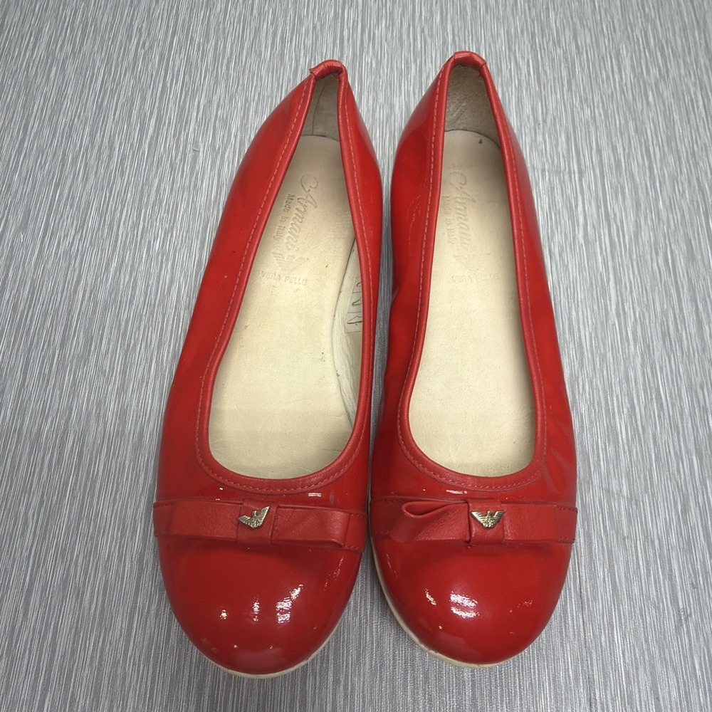Girls Red Patent Leather Ballet Flats Armani Designer Slip On Shoes EU 34 US 3-4